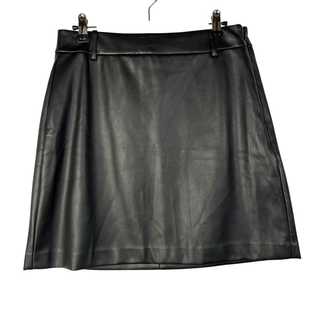 Ann Taylor LOFT Black Faux Leather A-Line Mini Skirt 2